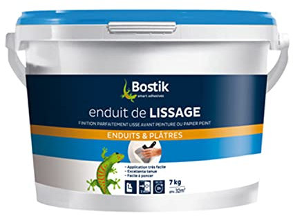 Bostik Enduit de Lissage en Pâte, Prêt à l'Emploi, Application Facile, Usage Intérieur, Seau de 7 kg, Blanc