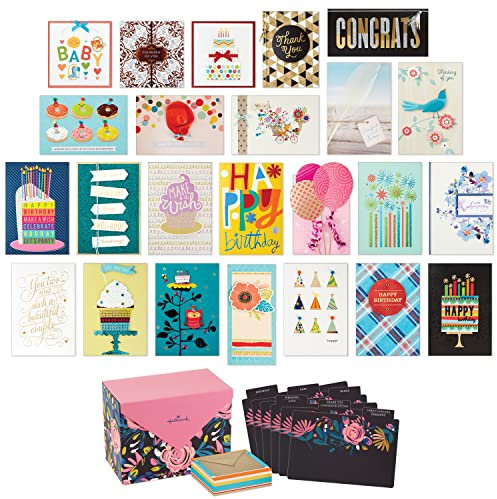 Hallmark Handgefertigte Grußkarten in Box, moderne Blumen, für Geburtstag, Babyparty, Hochzeit, Trauerkarten, Dankeskarten, 24 Stück