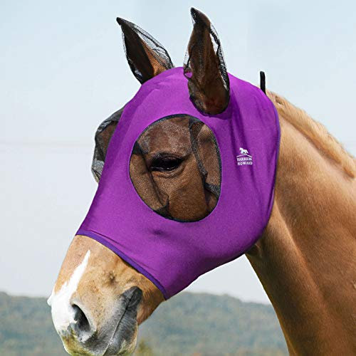 Harrison Howard Super Comfort Stretchy Fly Mask Large Eye Space with UV Protection Soft on Skin with Breathability lila Large