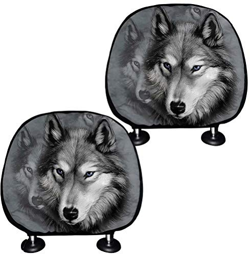 chaqlin 2er-Set Auto Kopfstützenbezüge Grau Wolf Muster Auto Sitz Kopfstütze Protector Universum Kopfstütze Kissen Auto Innenzubehör Dekor