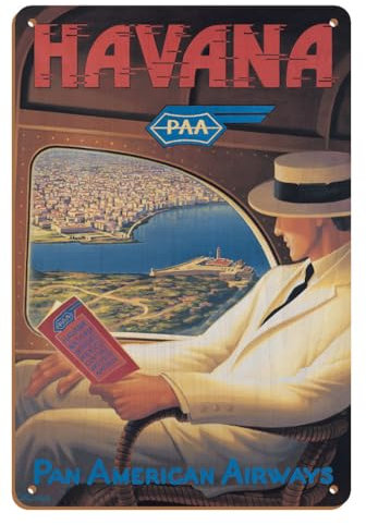 Pacifica Island Art Havana Cuba – Pan American Airways (PAA) – Vintage-Poster von Kerne Erickson – 20,3 x 30,5 cm Vintage-Holzkunstschild