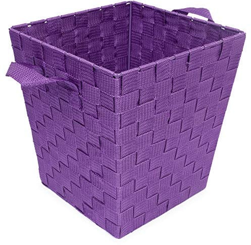 EHC Woven Polypropylene Waste Paper Bin Basket With Hollow Handle - Purple