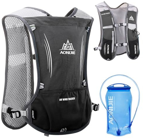 AONIJIE Hydration Running Vest, 5L Capacity with 1.5L Water Bladder, Multi-Pocket Design, Breathable and Lightweight Backpack for Outdoor Sports - Running, Cycling, Climbing and Hiking, Black