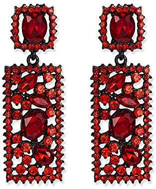 EVER FAITH Rechteck Ohrringe Rot Strass Kristall Geometrische Aussage Drop Kronleuchter Ohrstecker