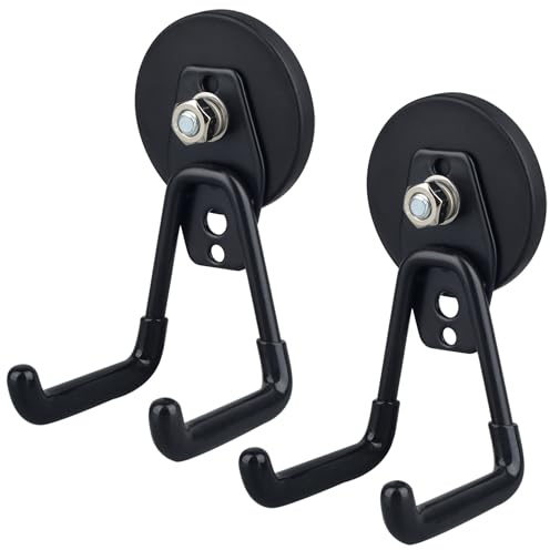 MUTUACTOR Heavy Duty Magnetic Hook,2PCS Anti-Slip Storage Magnet Hooks for Organizer, Magnetic Mount Garage Double Utility Hooks Hanging Impact Drivers Garden Hoses Hardware Box