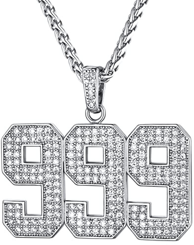 GoldChic Herren Damen Iced Out Zirkon Zahlen Halskette 000-999 Engelsnummer Kette in Silber/Gold Länge 46/51/55/61/66/71/76cm Kupfer Tenniskette