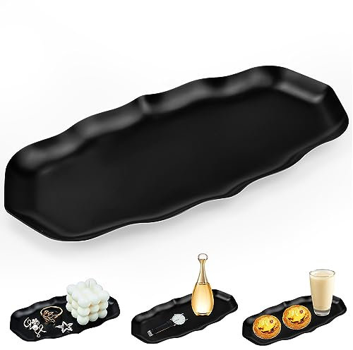 CYNNXIA Stainless Steel Storage Tray Back Decorative Tray Trinket Serving Tray Wavy Candle Plates Cosmetics Jewelry Organizer with Silicone Pads for Cosmetics Trinket Jewelry Key Desserts