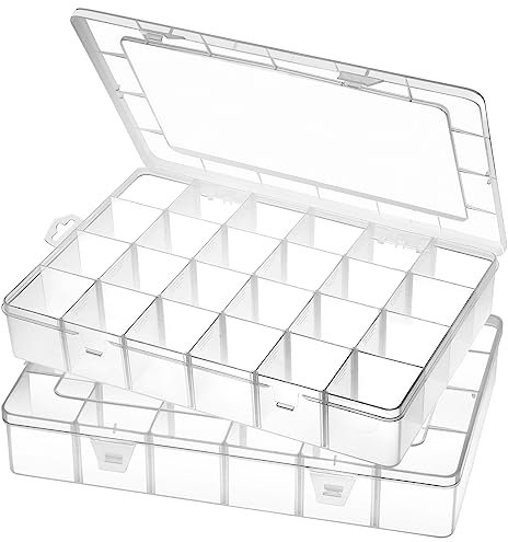 Gbivbe 2 Stück Extra groß 24 Fächern Plastik Sortierbox für Kleinteile Boxen Aufbewahrung mit Deckel, Sortimentskasten Aufbewahrungsbox, Schmuck Organizer Box für Ohrringen, Saatgut, Perlen