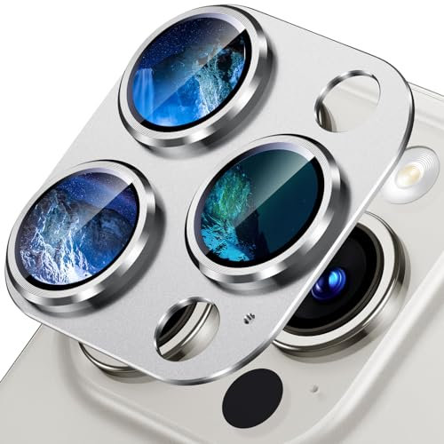 SumRioo Protector Lente Cámara para iPhone 15 Pro/iPhone 15 Pro Max, Dureza 9H Antiarañazos Aleación de Aluminio Protector de Lente para iPhone 15 Pro/iPhone 15 Pro Max, Plata
