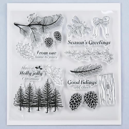 DDOUJOY Frohe Weihnachten Tannenzapfen Tannenzweig Blätter Hintergrund Klar Stempel für Kartenherstellung Dekoration und DIY Scrapbooking 3090924