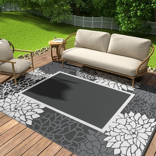 COCOER Outdoor-Teppich mit Blumenmuster, 15,2 x 22,9 cm, wendbar, schnell trocknend, wasserdicht, für drinnen und draußen, Teppich, Außenteppich, Terrassendekoration für Balkon, Deck, Hinterhof