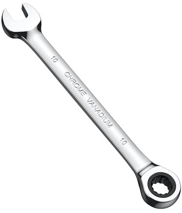 AMTOVL Chiave a Cricchetto da 10mm Chiave Inglese 72 Denti, 180°, Chiave Combinata Diritta a Forchetta e Poligonale a Cricchetto Inclinabile da 10 mm in Cr-V Cromata per Fai da Te e Riparazione