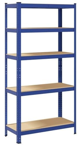 vidaXL 5-Layer Blue Garage Storage Rack/Shelving - 90x40x180 cm - Industrial Steel & Wood Organizer - Adjustable, Moisture Resistant Shelves - Total Load 875 kg