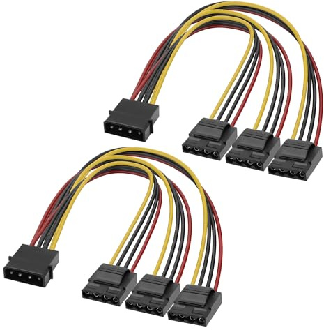 MEIRIYFA 4 Pin IDE Netzteil Y Splitter Kabel, LP4 IDE 4 Pin Stecker auf 3 Buchse Adapter Verlängerungskabel für Computer IDE Festplatten (2Pack, 20cm)