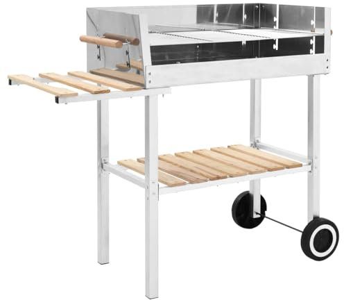 XXL Trolley Charcoal BBQ Grill Stainless Steel with 2 Shelves