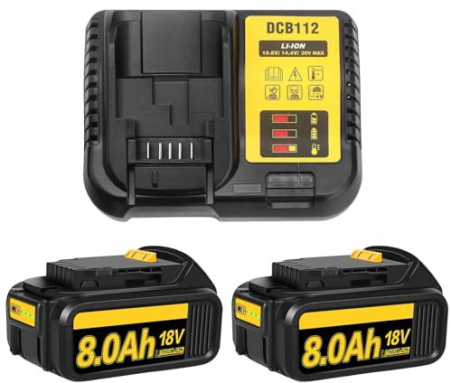 2Pack 8.0AH 20V/18V DCB184 Replacement for Dewalt Battery and 4A Charger Compatible with Dewalt Battery DCB180 DCB181 DCB-182 DCB-183 DCB-184B-XJ DCB185 DCB200 (2Battery+1Charger)