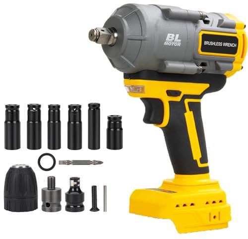 Akku Schlagschrauber kompatibel mit Dewalt 18V 20V, 1100 Nm Drehschlagschrauber 1/2 zoll, Achlagschrauber Bürstenloser Schraubenschlüssel mit Steckschlüssel Steckschlüsseladapter (ohne Akku)