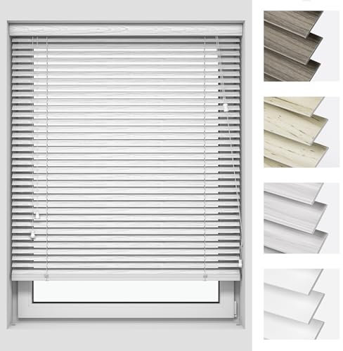 Victoria M. Kaya Holzoptik Jalousie aus PVC, Einfache Montage inkl. Montagematerial, 80 x 130 cm, Multi weiß strukturiert