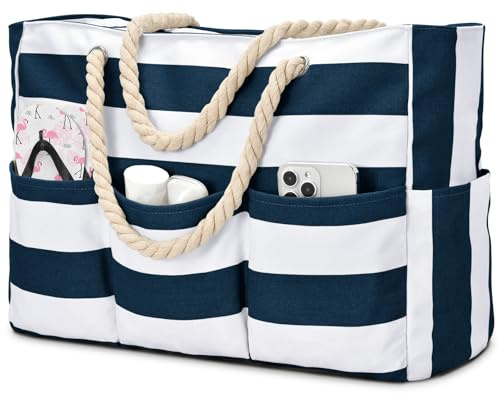 oscaurt Strandtasche Wasserdicht Badetasche XXL Shopper Tasche Damen Vielseitige Umhängetasche mit Reißverschluss Beach Tote Bag Faltbare Reisetasche mit Mehreren Fächern