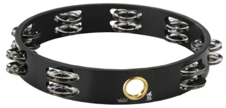 Remo World Percussion ohne Fell Tambourin 10 Doppelreihig – Acousticon Rahmen, Quadura Black Finish, 8 Schellenpaare – TA-6210-70
