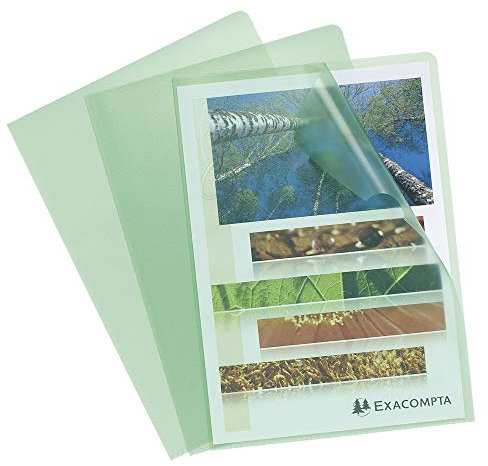 Exacompta 56113E 10er Pack PP-Kunststoff Aktenhüllen. Für DIN A4 transparent genarbt grün oben und seitlich offen Plastikhülle Klarsichthülle für Büro und die mobile Organisation