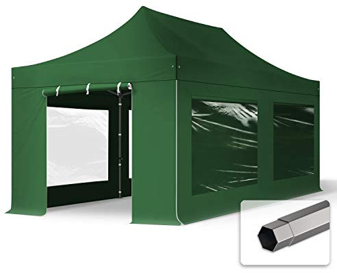 TOOLPORT Faltzelt Faltpavillon Pavillon 3x6m - mit 4 Seitenteilen (Panoramafenster) Premium Dach Partyzelt dunkelgrün