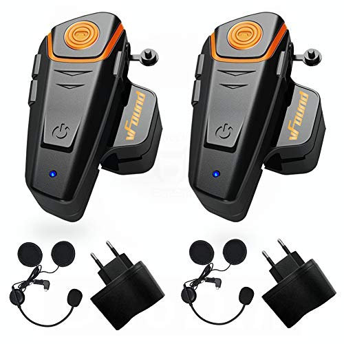 vFound BT-S2 Auricolare Bluetooth 1000m moto di una nuova generazione di cuffie auricolari Bluetooth universale impermeabile Walkie 2 o 3 LED e radio FM audio, vivavoce GPS(2 Pezzo)