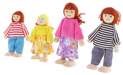 Fenteer 1/12 Puppenhaus 4 Personen Puppenfamilie Biegepuppen. 2 Erwachsene Puppen, 2 Kinder Puppen