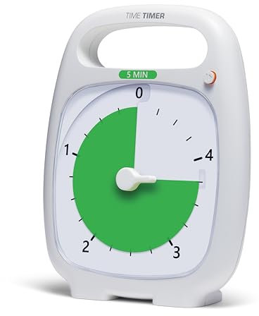 TIME TIMER PLUS 5 Minuten Visueller Analog Timer Uhr - Optionaler Aktustischer Alarm (Lautstärkeregler) Kein lautes Ticken; Zeitmanagement-Tool (Weiß)