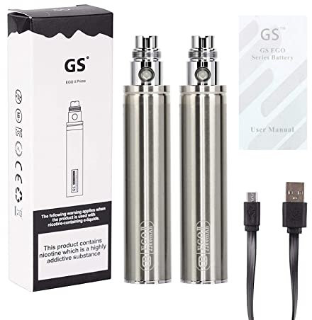 E-Cigarettes Rechargeable Battery Kit Discoball Authentic GS Ego Bottom Charging with USB Cable, 510 Thread Vape Pen Battery Mod, No Nicotine (Steel, 2200mAh, 2 PCS)