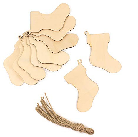 Oblique-Unique® 10 Stück Natur Holz Engel oder Christbaum Anhänger mit Schnur als Christbaumschmuck Weihnachten Christbaumanhänger Geschenkanhänger - Weihnachts Deko (Stiefel 10er Set)