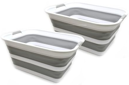 SAMMART 42L Collapsible Plastic Laundry Basket - Foldable Pop Up Storage Container/Organizer - Portable Washing Tub - Space Saving Hamper/Basket (Grey, 2)
