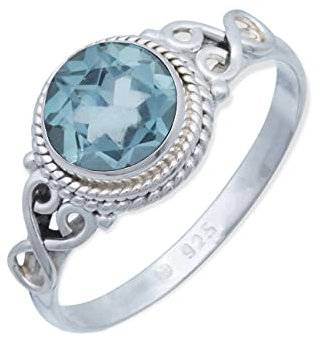 mantraroma Damen Ring 925 Silber Topas Edelstein blau Schnörkel