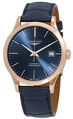 Longines Schallplatte, 38 mm, blaues Zifferblatt, Gold, 18 K Automatik, Armband