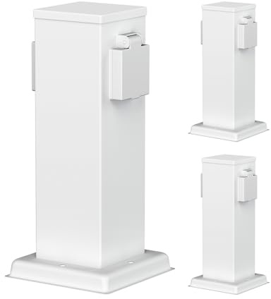 ledscom.de Columna de enchufes para jardín Polly, 3 enchufes, para Exterior, IP44, Doble, Acero Inoxidable, Blanco, Cuadrada, 27 cm