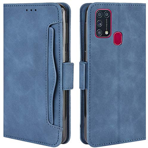 HualuBro Handyhülle für Samsung Galaxy M31 Hülle Leder, Flip Case Cover Stoßfest Klapphülle Handytasche Schutzhülle für Samsung Galaxy M31 Tasche (Blau)