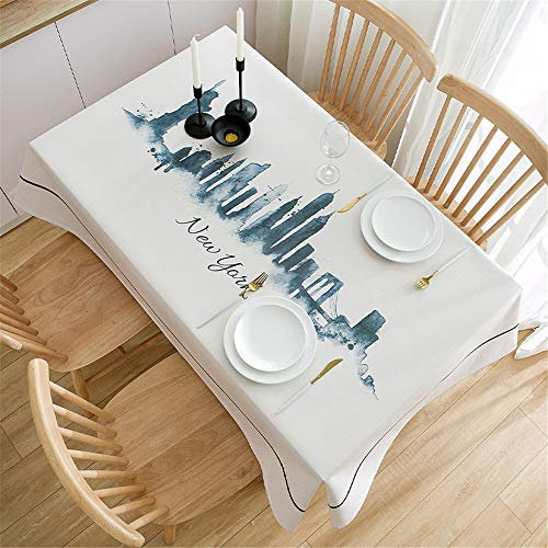 FANSU Tischdecke Rechteckige Abwaschbar, Leinenoptik Wasserdicht Tischtuch Weiße Stadt Minimalistische Nordische Tischdecken Home Küche Dekoration,Viele Größe Farbe Wählbar (130x180cm,New York)