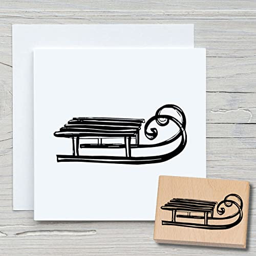 NEWSTAMPS Stempel Schlitten Motivstempel aus Holz & Gummi zum Karten und Geschenke basteln, Holzstempel für Weihnachten, Weihnachtskarte, Winter, Scrapbook, Textilstempel, Deko, Freunde