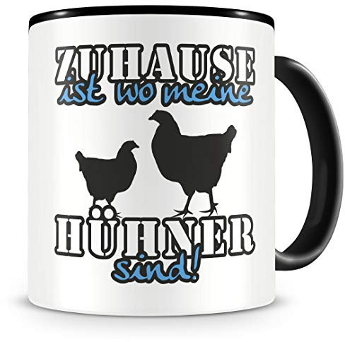 Samunshi® Hühner Tasse mit Spruch Zuhause ist Hühner Geschenk für Hühner Fans Kaffeetasse groß Lustige Tassen zum Geburtstag schwarz 300ml
