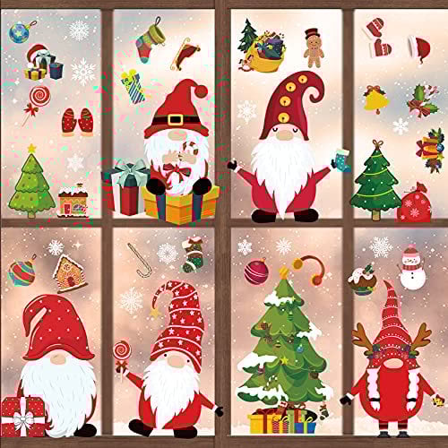 Fancy Daily 400 Pcs Christmas Window Stickers, 10 Sheets Reusable PVC Red & Green Cartoon Animal Themed Window Decorations for Windows, Glass, Car, Office