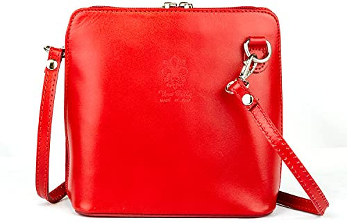 Small Vera Pelle Handbag Genuine Leather Cross Body Bag for Women Italian Mini Shoulder Bag Highquality Strap (Red)