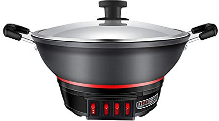 Padella Elettrica, Wok Wok Elettrico, Stufato di Cottura A Vapore Elettrico Integrato, Padella Elettrica Multifunzione in Ghisa per Uso Domestico,38CM
