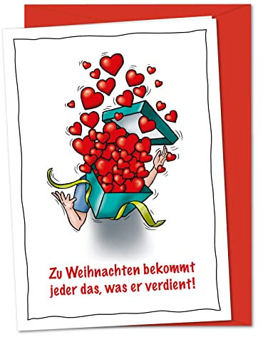 Süße XL Weihnachtskarte Weihnachtsherzen - Jeder bekommt das, was er verdient - von Herzen kommende Weihnachtsgrüße für Familie, Verwandte, Freunde und Kollegen - inkl. Umschlag (DIN A5)