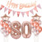 Deko 80. Geburtstag Frauen Rosegold - Luftballons, Girlande, Banner - Dekoration für 80 Jahre