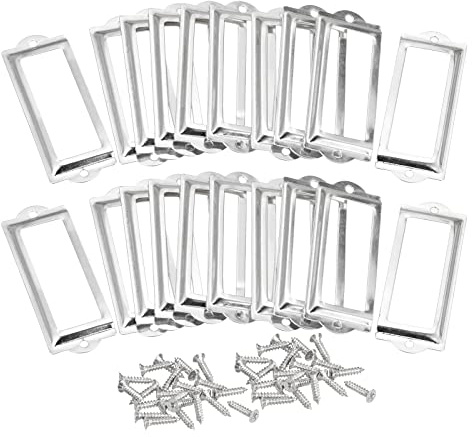 sourcing map 30pcs Porte-étiquette métallique, Fichier Nom Carte Étiquette Étiquette Porte-étiquette Cadre, pour Bibliothèque Tiroir ton argent 83x30mm