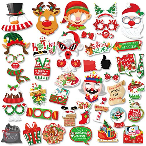 HOWAF 44pcs Foto Requisiten Weihnachten Fotorequisiten Weihnachten Foto Booth Props Weihnachtsmann Schneemann Rentier Weihnachts Fotobox Accessoires WeihnachtsBrille für Weihnachtsfeier Weihnachtsdeko