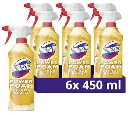 Domestos Power Foam Citrus Blast Upside Down Spray bleach-free toilet & bathroom cleaner eliminates 99.99%* of germs 6x 450 ml