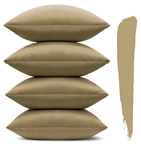 Sungeek 4er Set Samt Kissenbezüge 45x45 cm, Dekorativ Zierkissenbezüge Weich Kissenbezug Dekokissen Sofakissen Couchkissen Deko Bezug Kissenhülle für Sofa Schlafzimmer Wohnzimmer (Taupe)