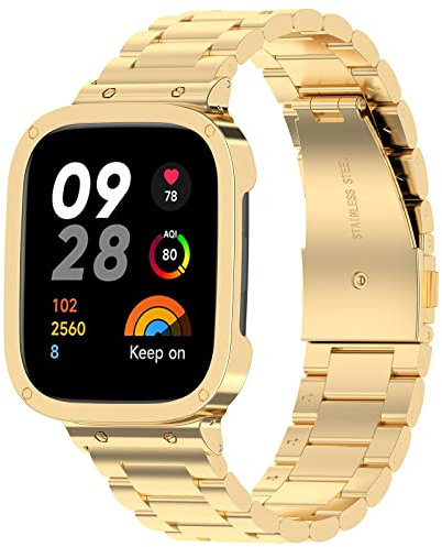 GIOPUEY Correas Compatible con Xiaomi Redmi Watch 3, Acero Inoxidable La Correa [Resistente al Desgaste] Pulsera - Gold