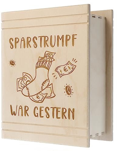 Spruchreif | Spardose in Buchform mit Gravur | Holz-Spardose mit Gravur | Geldgeschenk | Buch-Spardose | Sparbüchse | Originelle Spardose | Lustige Geschenkidee